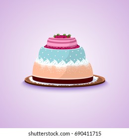 Cake with raspberries on a tray. Vector illustration