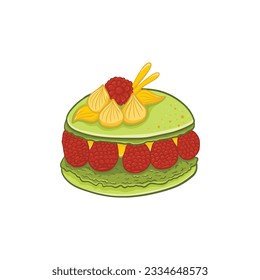 Pastel con frambuesas en un fondo blanco. Ilustración del vector