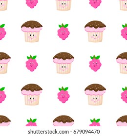 Cake raspberry cartoon seamless  pattern vector 