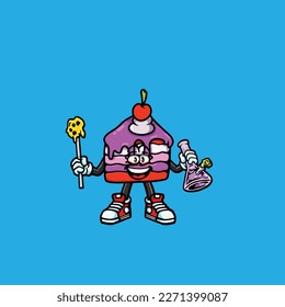 cake red velvet vector smoking joint hold nug weed cartoon