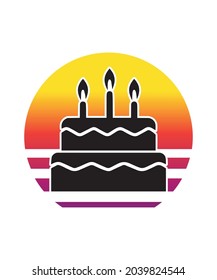 Cake Retro Sunset Design template. Vector design template for logo, badges, t-shirt, POD and book cover. Isolated white background.