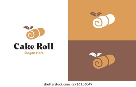 Cake Roll Bakery Logo Design with Sweet Dessert Icon, Minimal Flat Style, Modern Pastry Brand Identity on Light and Dark Backgrounds.