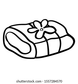 Cake roll with icing. Marzipan flower. Coloring page adult and kids. Cake from the Cafeteria. Sweet pastries for Birthday, Christmas, New Year, Baby Shower. - Vector. Vector illustration