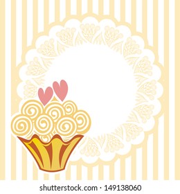 Cake romantic heart valentines day card vector illustration