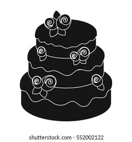 Cake with roses icon in black style isolated on white background. Cakes symbol stock vector illustration.