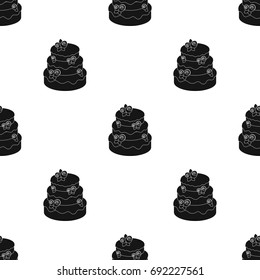 Cake with roses icon in black style isolated on white background. Cakes symbol stock vector illustration.
