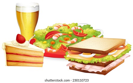 Pastel, ensalada y cervecería