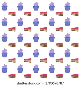 Kuchen, nahtlos, Musterhintergrund.Farbige Bildschirmhintergrund, Vektorgrafik und gut zum Drucken