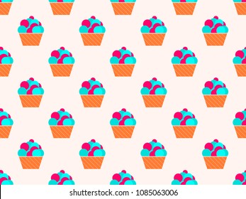Cake seamless pattern. The cream in the basket. Vector illustration