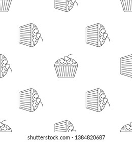Cake seamless pattern with icons. Style Outline. illustration on the theme of bakery products and bread baking. Vector background.