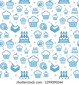 Cake seamless pattern with icons. Vector background.