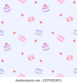 Cake seamless pattern macarons strawberry on soft colors pink for wallpaper textile graphic design print paper 