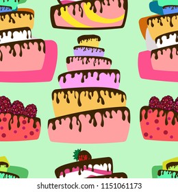 Cake seamless pattern. Vector illustration of a multi-tiered cake seamless pattern. Logo, icon big chocolate cake.