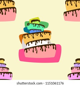 Cake seamless pattern. Vector  of a multi-tiered cake seamless pattern. Logo, icon big chocolate cake.