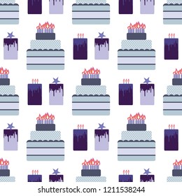 Cake seamless pattern for your design. Birthday background 