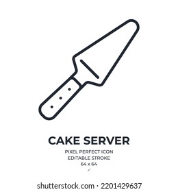 Cake server tool editable stroke outline icon isolated on white background flat vector illustration. 