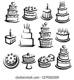 Cake set. Elements and icons collection. Vector