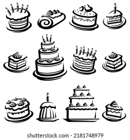 Cake set. Elements and icons collection cake. Vector