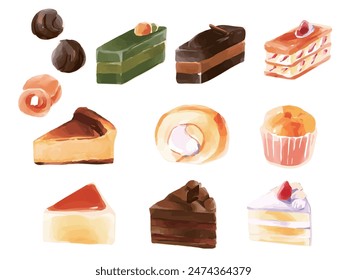 Kuchenset. Handgezeichnete Illustration.