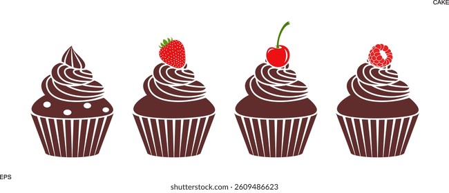 Cake set. Isolated cake on white background. Cupcake