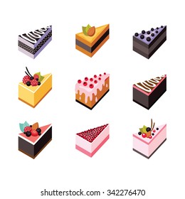 Cake set Isometric flat design web icon collection Delicious dessert