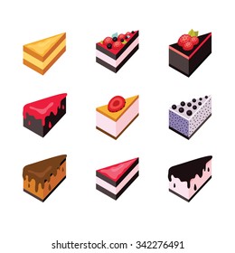 Cake set Isometric flat design web icon collection Delicious dessert