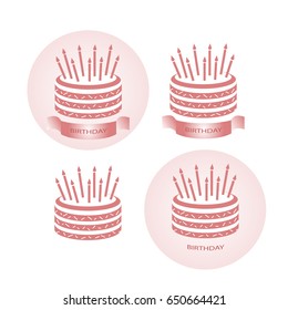 Cake. Set of pink cakes. Vector illustration. 