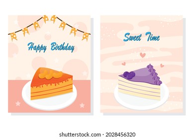 Cake Set Vektorgrafik, Farbige süße Kuchen.