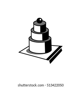 A cake of several layers. Abstract image of a cake with cherries. Vector on white background