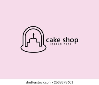 cake shop and bakery logo, birthday cake with line concept, logo design template
