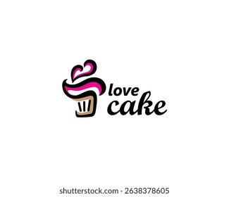 cake shop and bakery logo, cupcake with cream forming love, logo design template