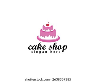 cake shop and bakery logo, cake with melted pink cream logo design template