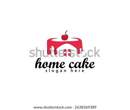 cake shop and bakery logo, cake with melted cream forming a house, logo design template