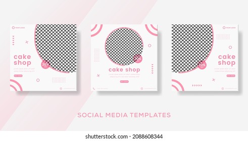 Cake shop banner template post with pink color. premium vector