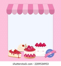 El concepto de pastelería. Diseño con tarta, pastelito y espacio para copiar sobre fondo blanco.