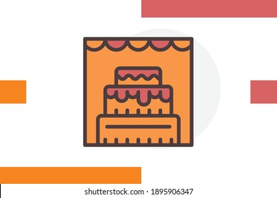 Cake shop icon filled line color concept related market, store and shop business elements.