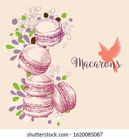 Folleto de pastelería, invitación a la fiesta, diseño de macarons
