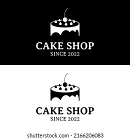 Cake shop logo design in simple silhouette of tart with fruit illustration