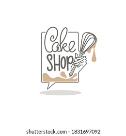cake shop logo, with lettering conposition and hand image svg