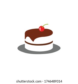 Vector de diseño de la plantilla del logotipo de Cake Shop. Ilustración de tarta con cerezas.