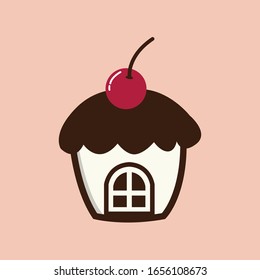 Plantilla de logotipo de la tienda de pasteles formada por pasteles y edificios 