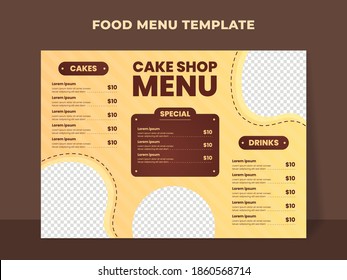 Plantilla de menú de pastelería con menú para pasteles, bebidas y otros artículos de menú