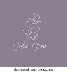 Cake shop minimal logo with butterfly