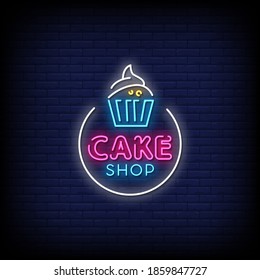 Cake Shop Neon Signs Style Text Vector