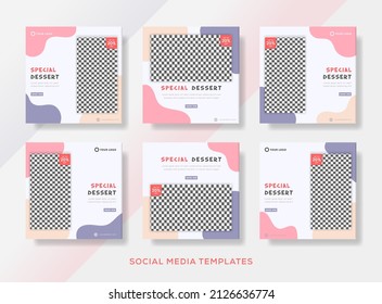 Cake shop set banner for social media business culinary food. premium 
