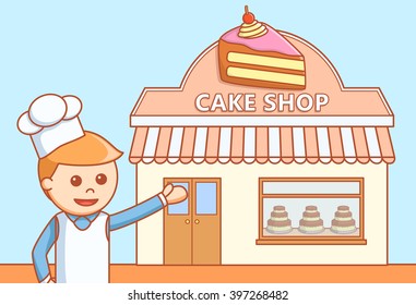 Cake shop store  doodle illustration