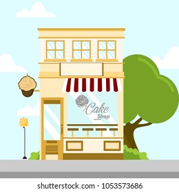Cake Shop Store Front Building Background Illustration Design
