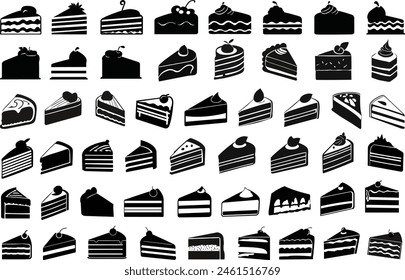 Cake silhouette. Cake slice silhouette vector illustrations.