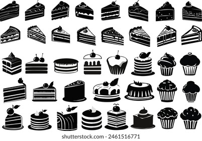 Cake silhouette. Cake slice silhouette vector illustrations.