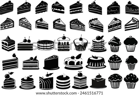 Cake silhouette. Cake slice silhouette vector illustrations.